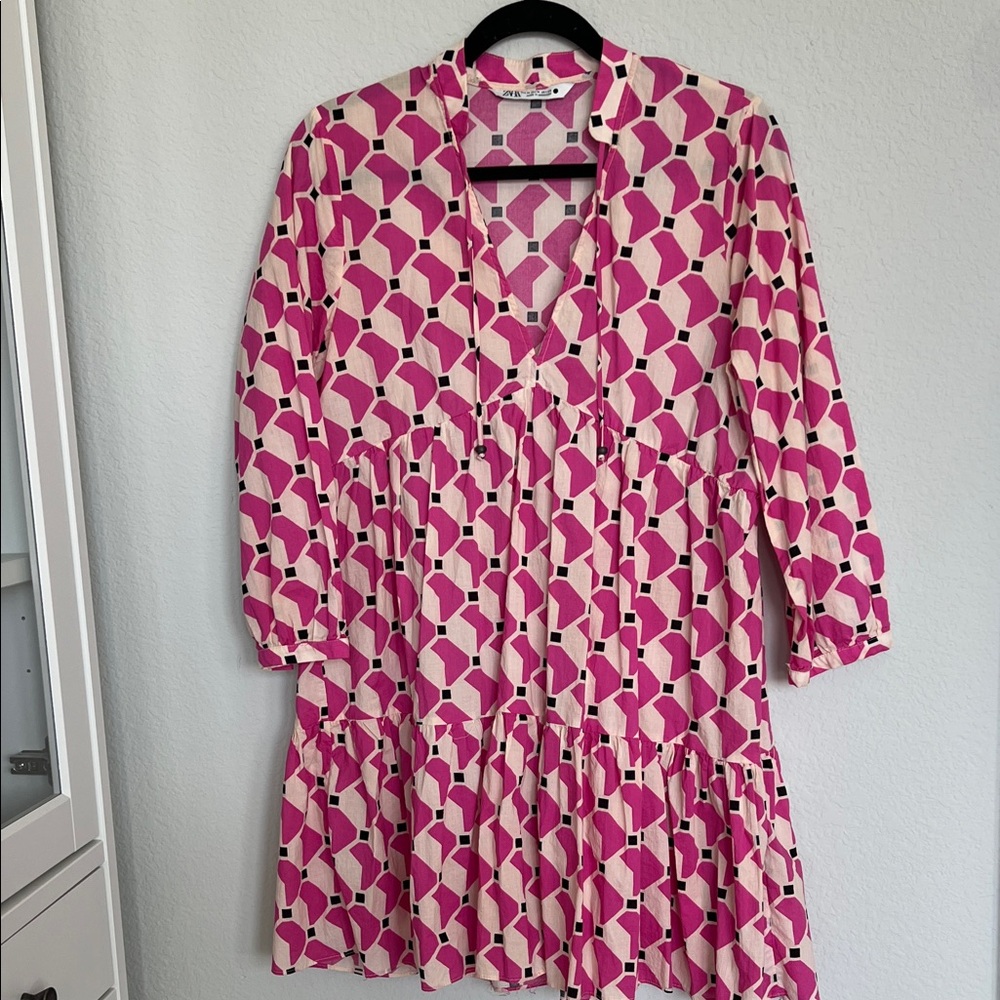 Zara Pink 3/4 Sleeve Shift Dress